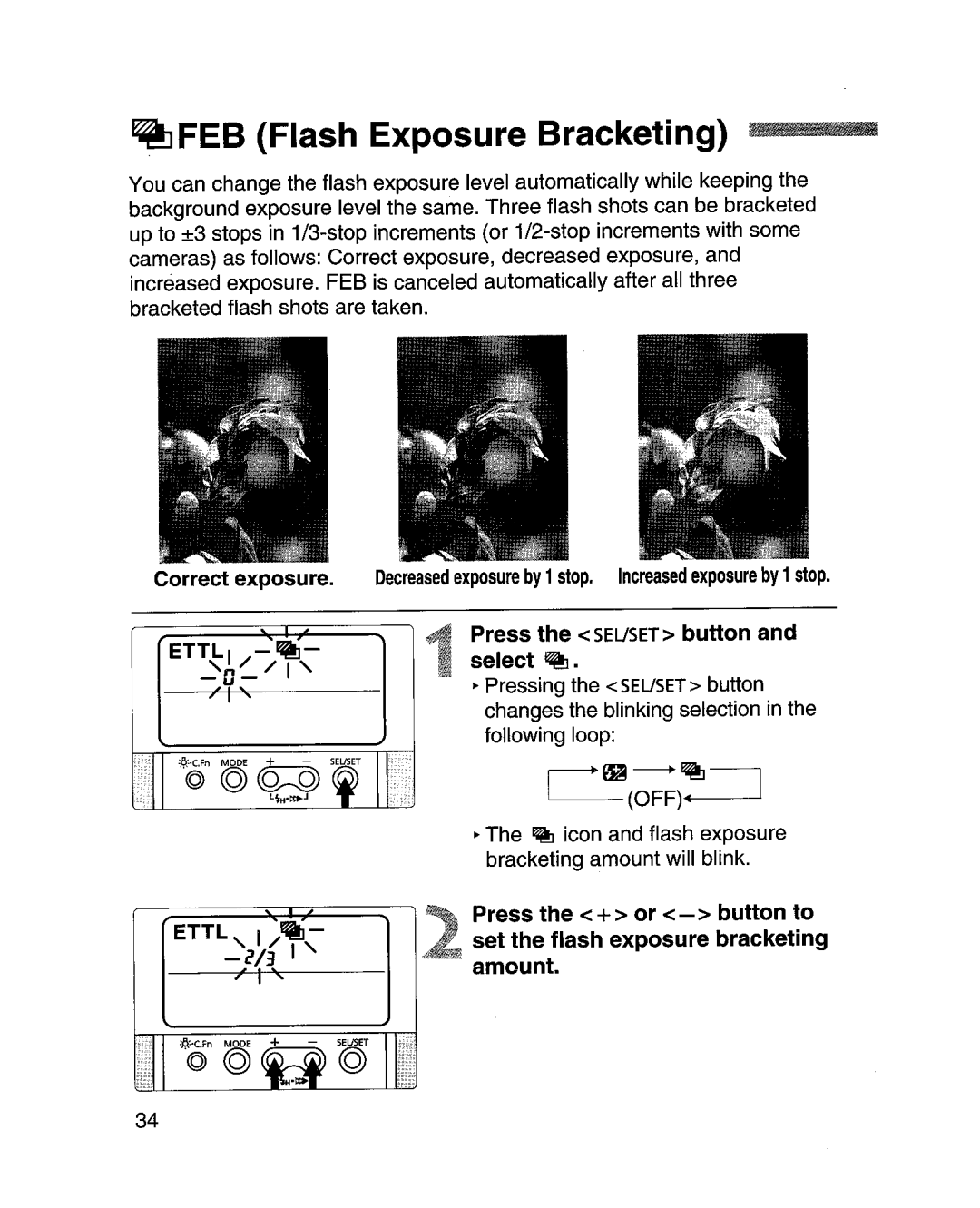 Canon MR-14EXl manual ~ FEB Flash Exposure Bracketing fI.~mnnlnil.1I111, Press the Seuset button and select ~ 