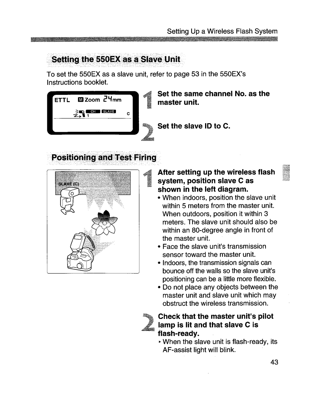 Canon MR-14EXl manual Set the same channel No. as, Master unit, Set the slave 10 to C 