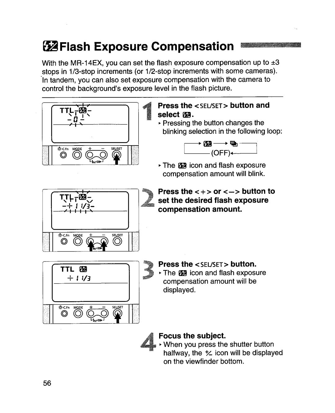 Canon MR-14EXl manual ~ Flash Exposure Compensation nlinl til, J r L nil, ~~----+~­ 