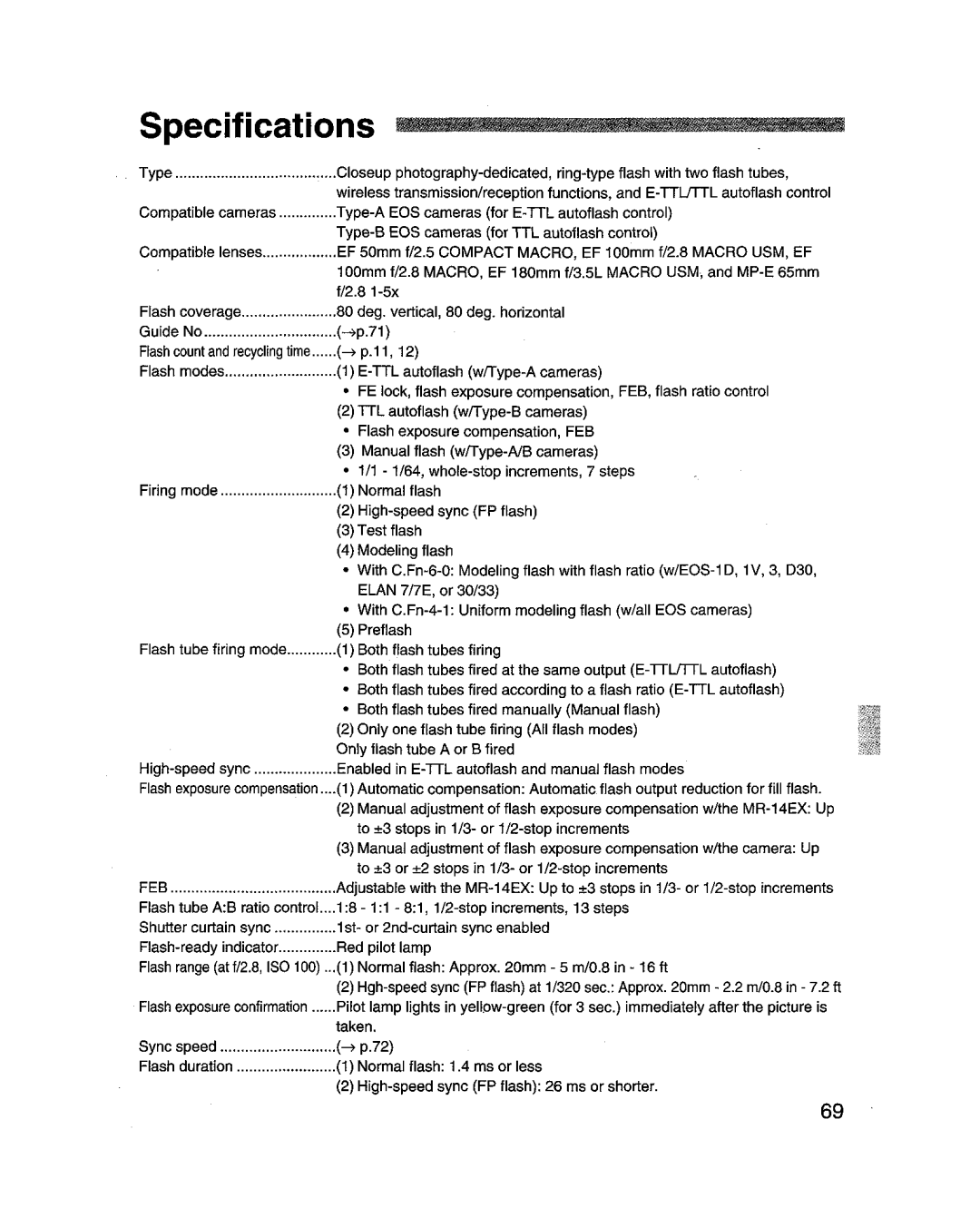 Canon MR-14EXl manual Specifications, 81-5x 