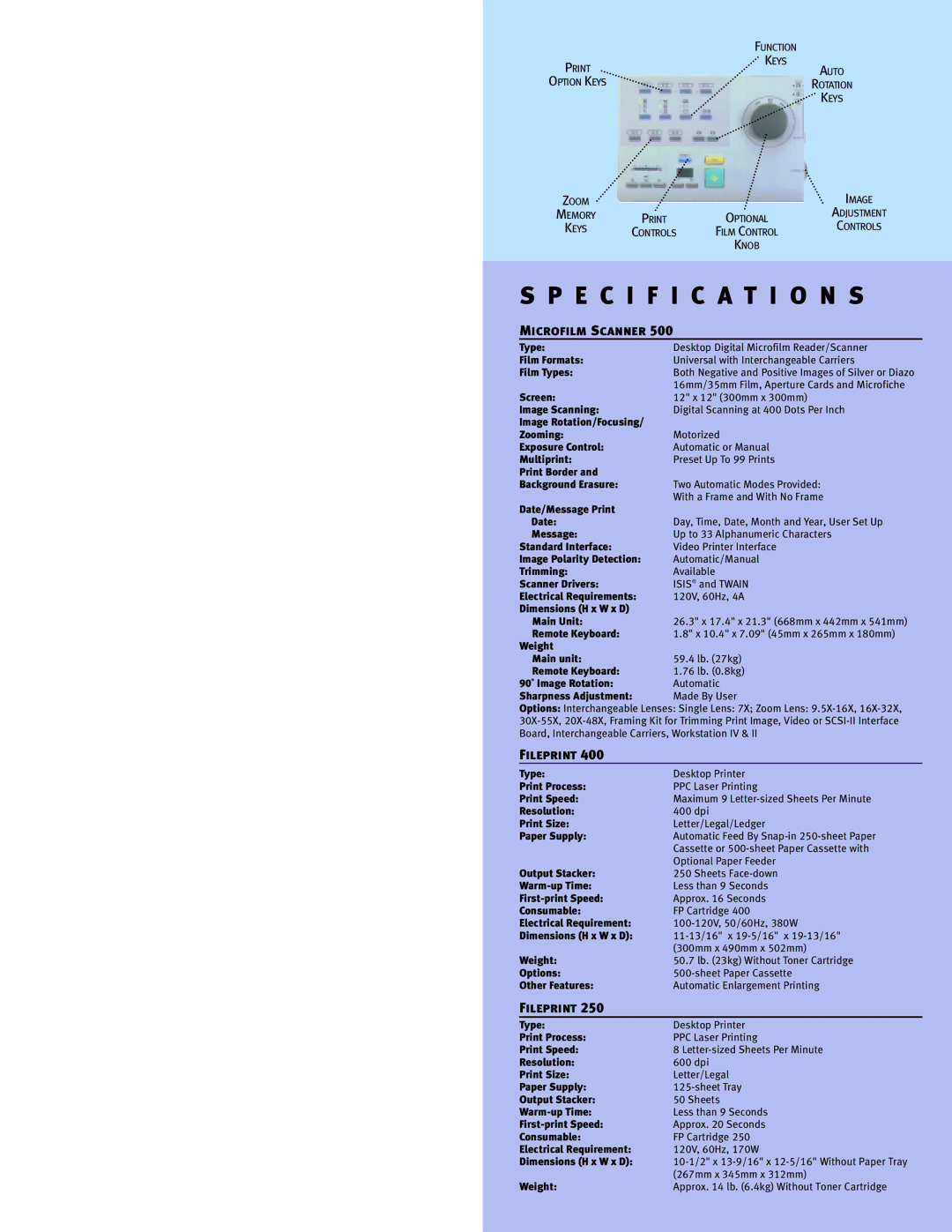 Canon MS-500 manual Specification S 