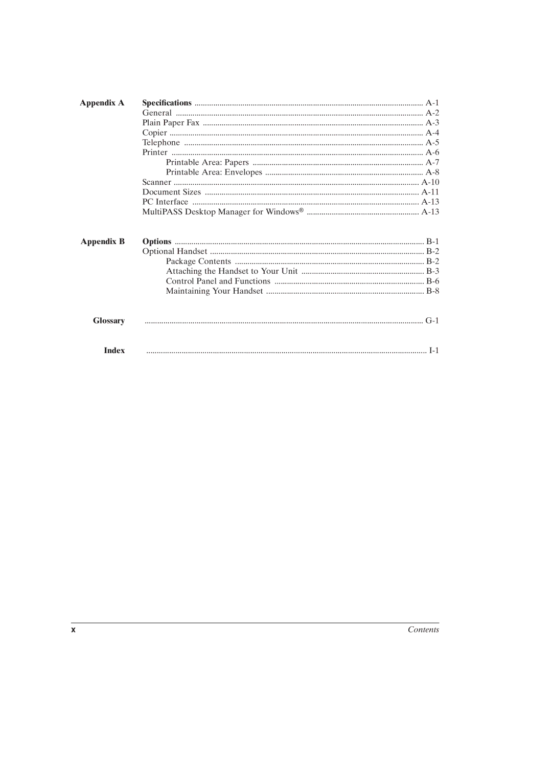 Canon MultiPASSTM C50 manual Appendix a, Appendix B, Glossary Index 