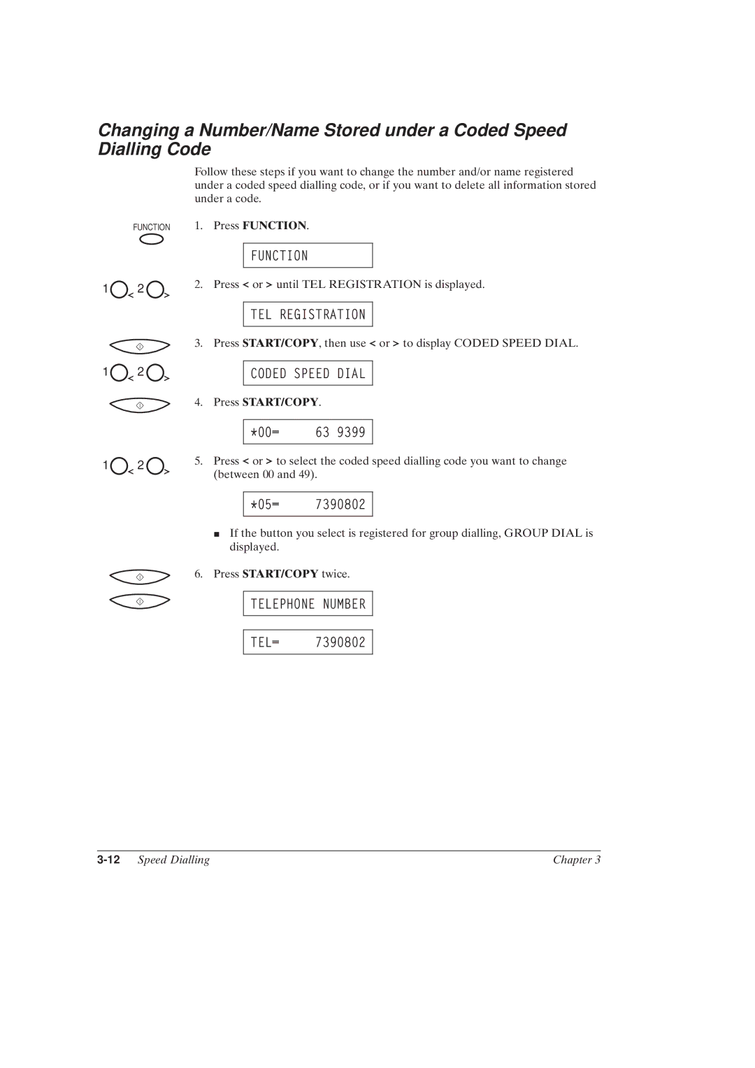 Canon MultiPASSTM C50 manual Telephone Number, 12Speed Dialling Chapter 