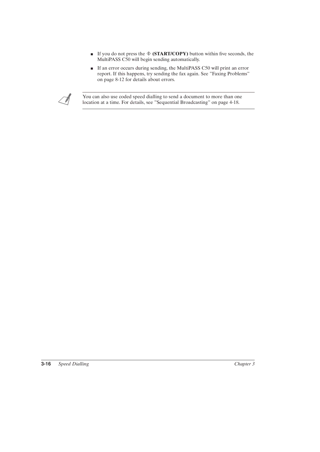 Canon MultiPASSTM C50 manual 16Speed Dialling Chapter 