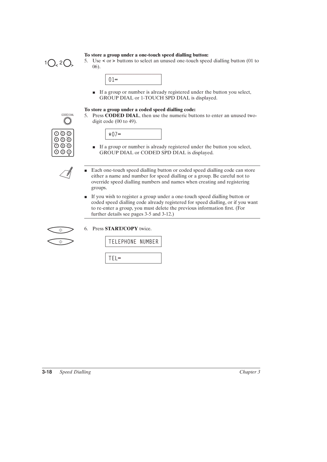 Canon MultiPASSTM C50 manual To store a group under a one-touch speed dialling button, 18Speed Dialling Chapter 