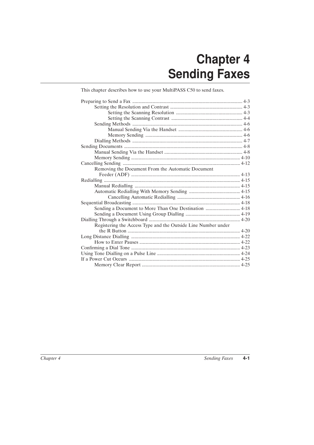 Canon MultiPASSTM C50 manual Chapter Sending Faxes 