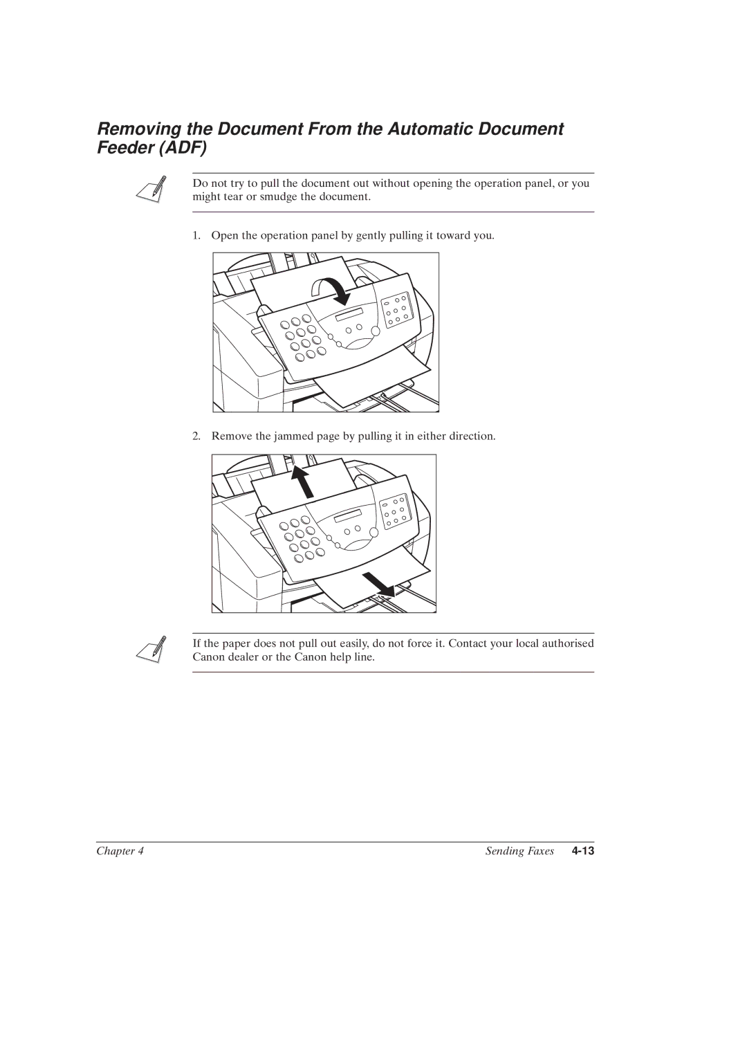 Canon MultiPASSTM C50 manual Removing the Document From the Automatic Document Feeder ADF 