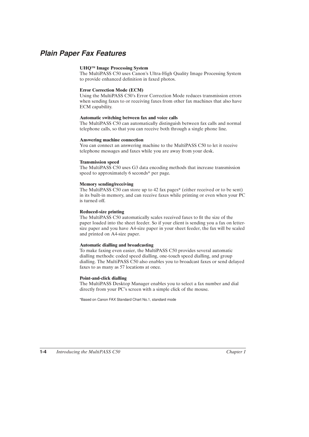 Canon MultiPASSTM C50 manual Plain Paper Fax Features 