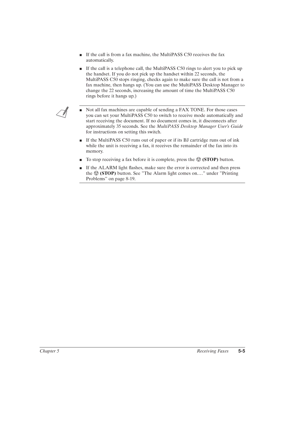 Canon MultiPASSTM C50 manual Chapter Receiving Faxes 