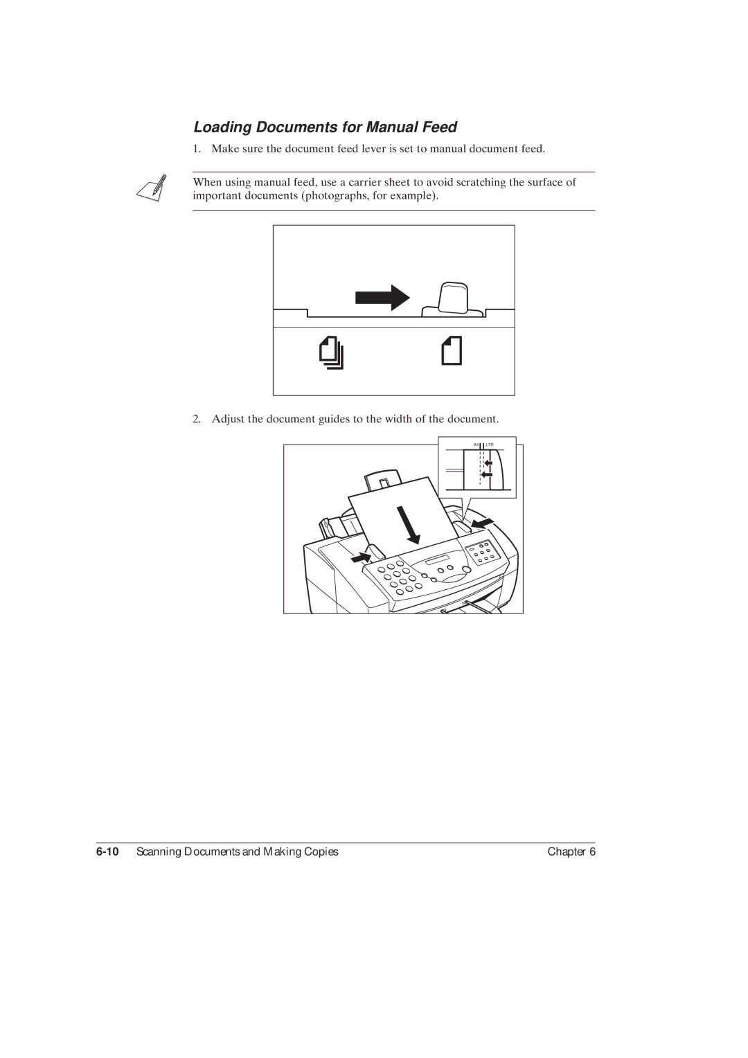 Canon MultiPASSTM C50 manual Loading Documents for Manual Feed, 10Scanning Documents and Making Copies Chapter 