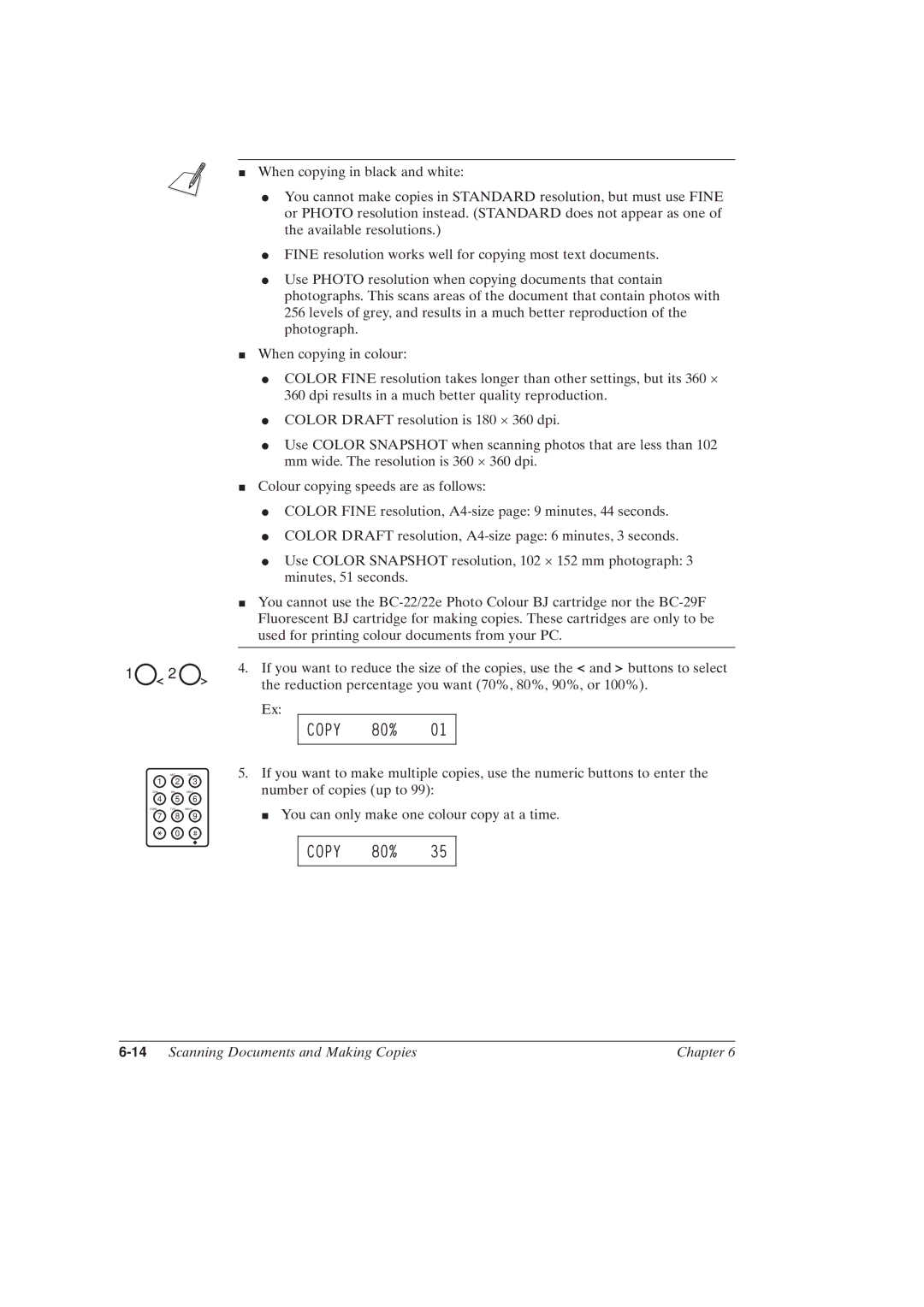 Canon MultiPASSTM C50 manual Copy 80%, 14Scanning Documents and Making Copies Chapter 