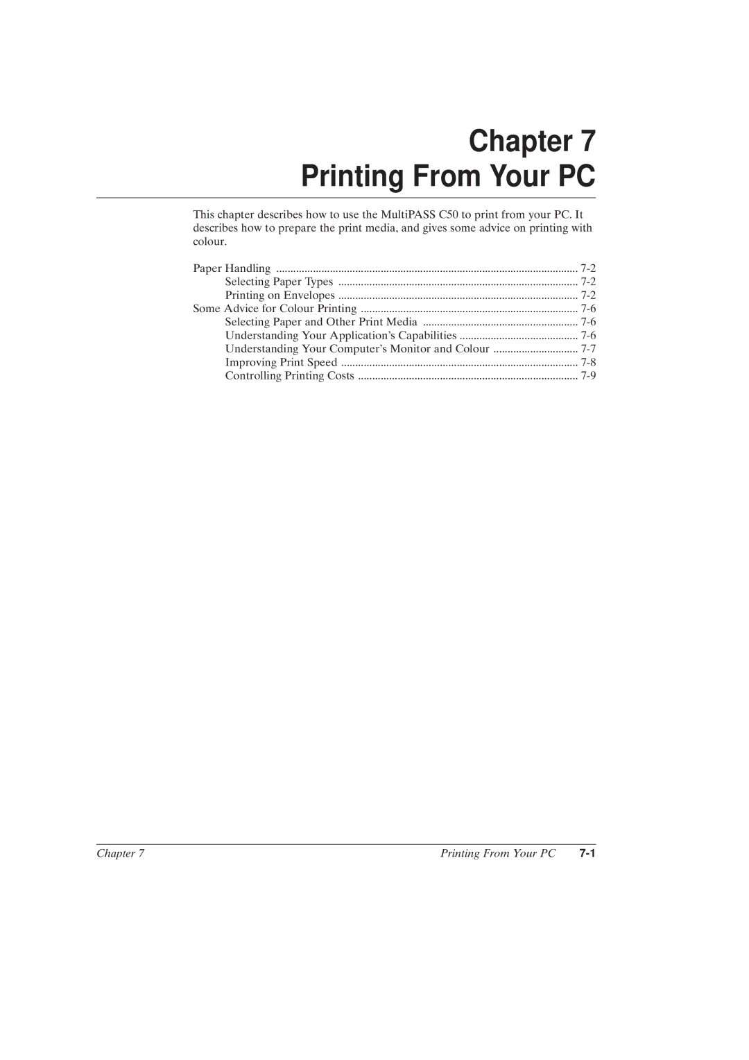 Canon MultiPASSTM C50 manual Chapter Printing From Your PC 