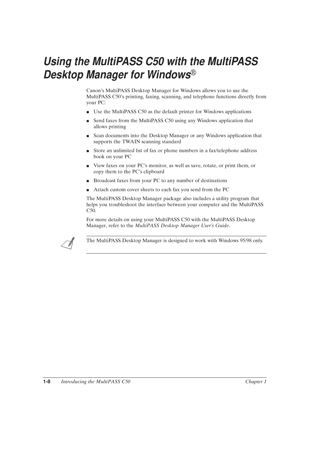 Canon MultiPASSTM C50 manual Introducing the MultiPASS C50 Chapter 