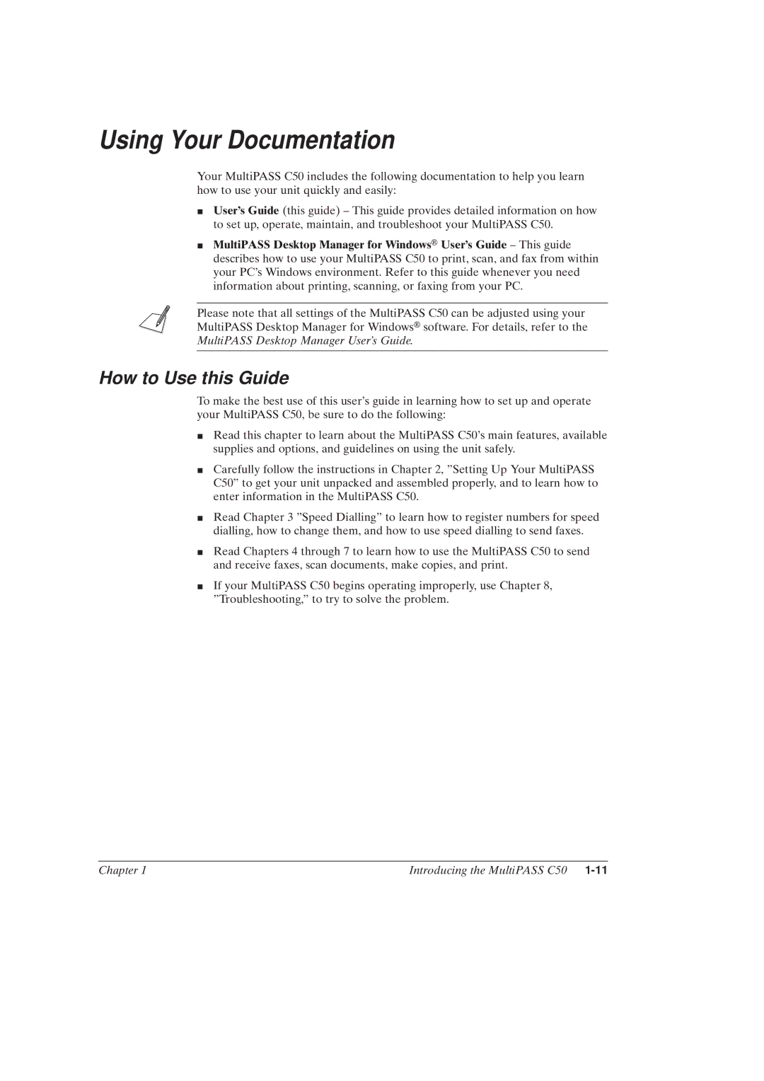 Canon MultiPASSTM C50 manual Using Your Documentation, How to Use this Guide 