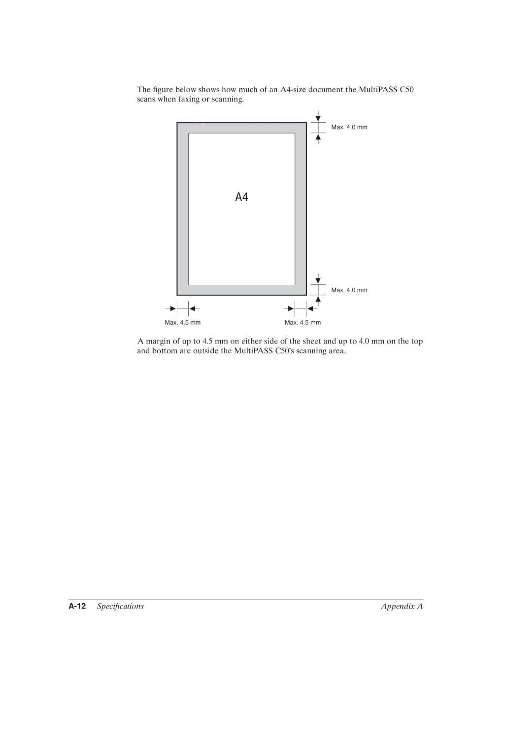 Canon MultiPASSTM C50 manual 12Specications Appendix a 