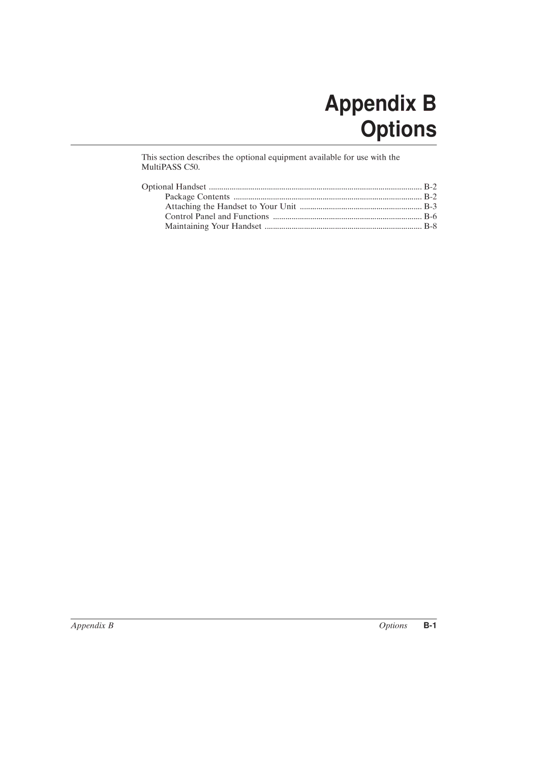 Canon MultiPASSTM C50 manual Appendix B Options 