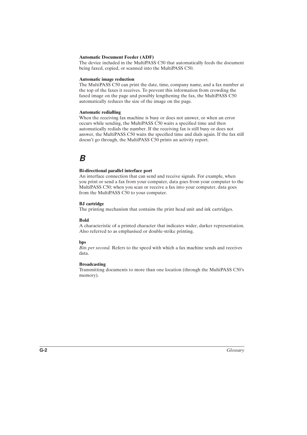 Canon MultiPASSTM C50 manual Glossary 