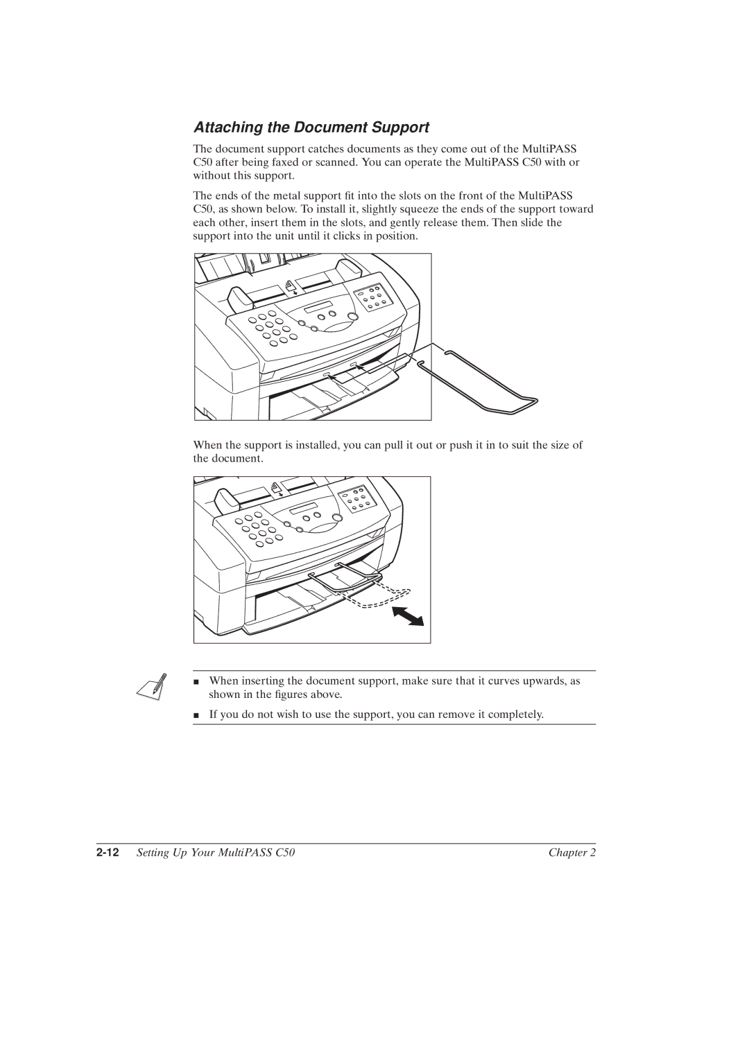 Canon MultiPASSTM C50 manual Attaching the Document Support, 12Setting Up Your MultiPASS C50 Chapter 