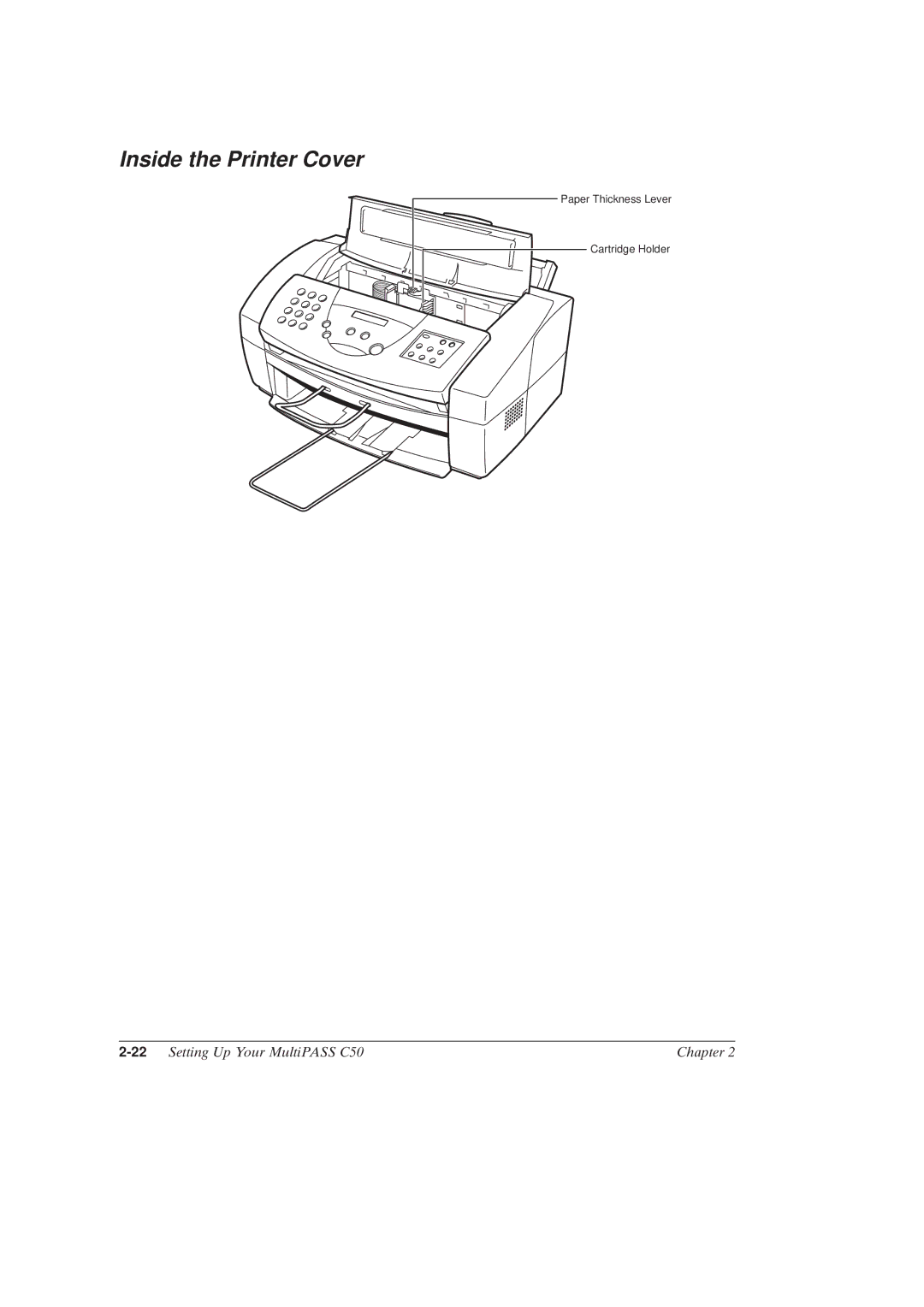 Canon MultiPASSTM C50 manual Inside the Printer Cover, 22Setting Up Your MultiPASS C50 Chapter 