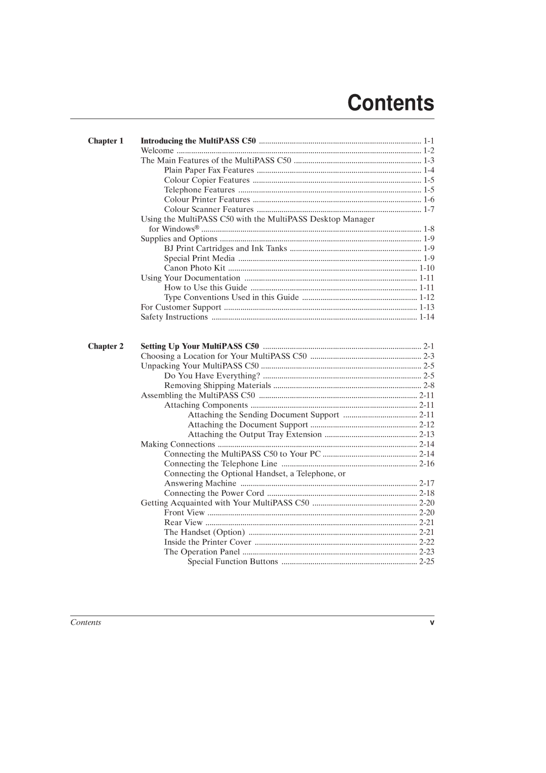 Canon MultiPASSTM C50 manual Contents 