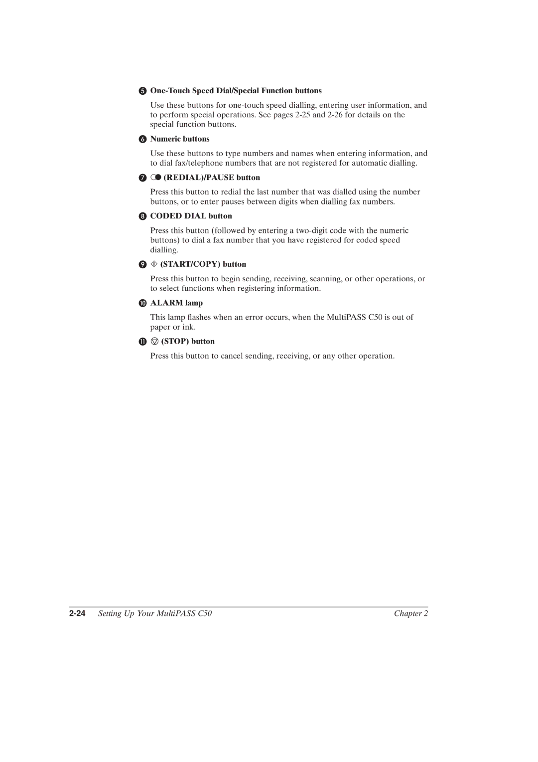 Canon MultiPASSTM C50 manual 24Setting Up Your MultiPASS C50 Chapter 