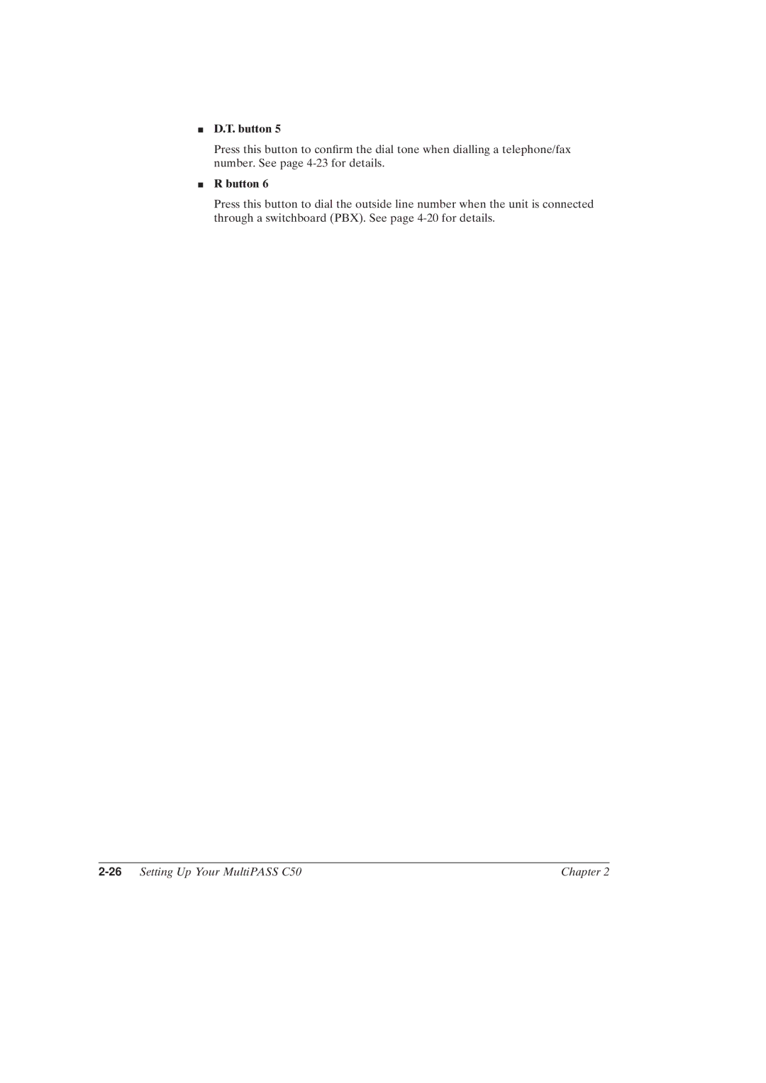 Canon MultiPASSTM C50 manual T. button, Button, 26Setting Up Your MultiPASS C50 Chapter 