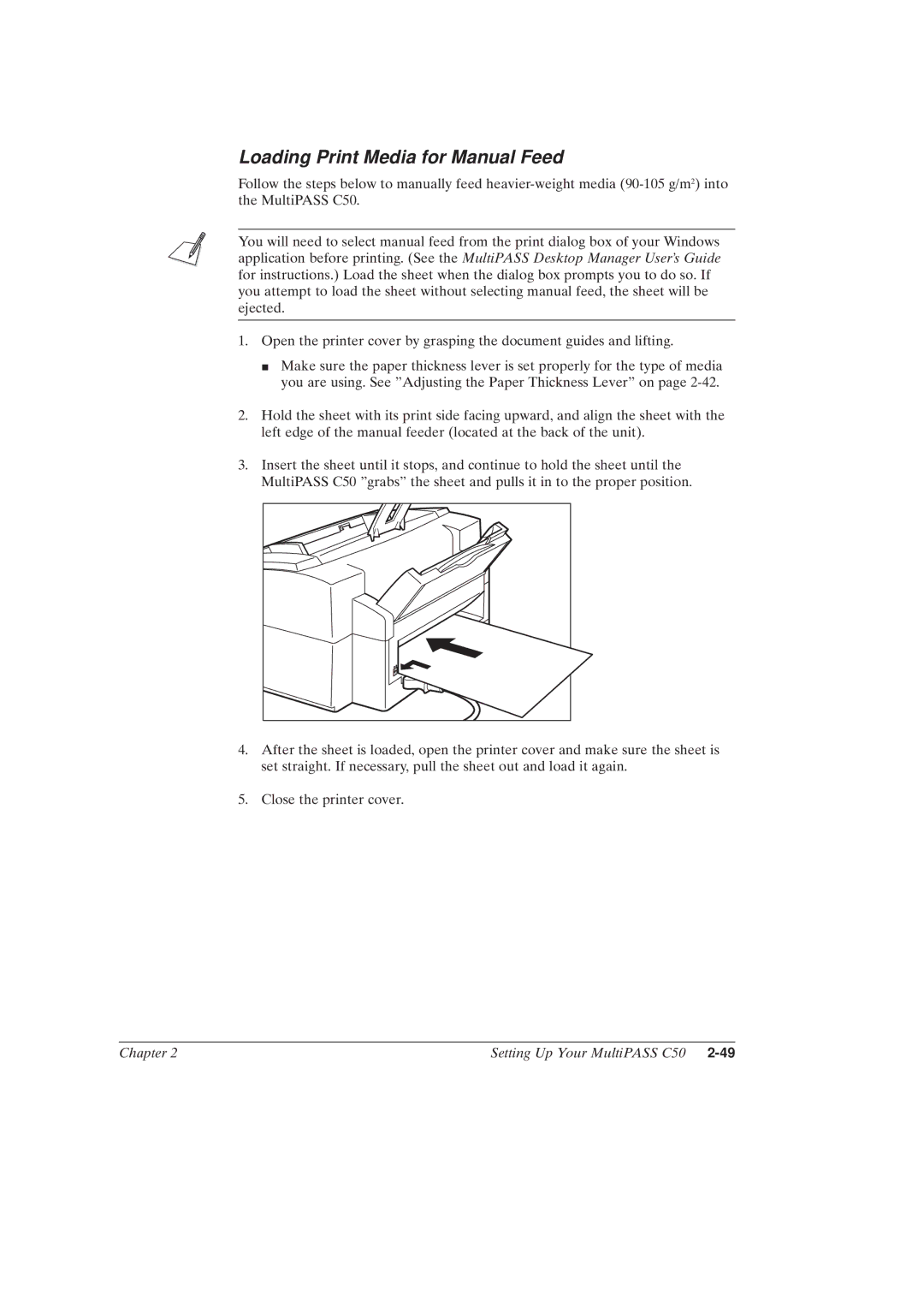 Canon MultiPASSTM C50 manual Loading Print Media for Manual Feed 