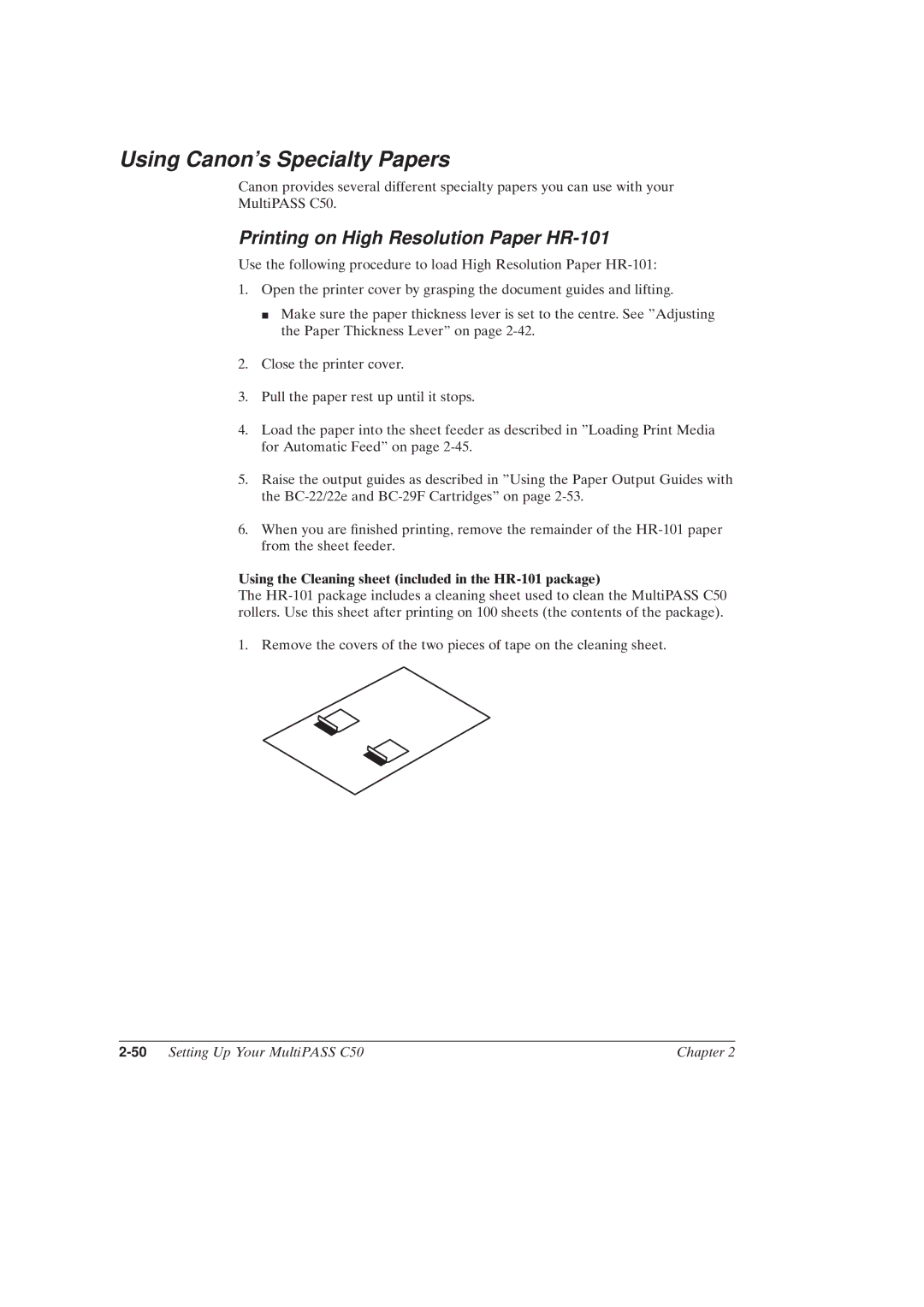 Canon MultiPASSTM C50 manual Using Canons Specialty Papers, Printing on High Resolution Paper HR-101 