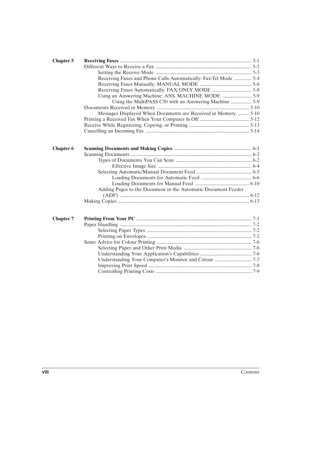 Canon MultiPASSTM C50 manual Viii 