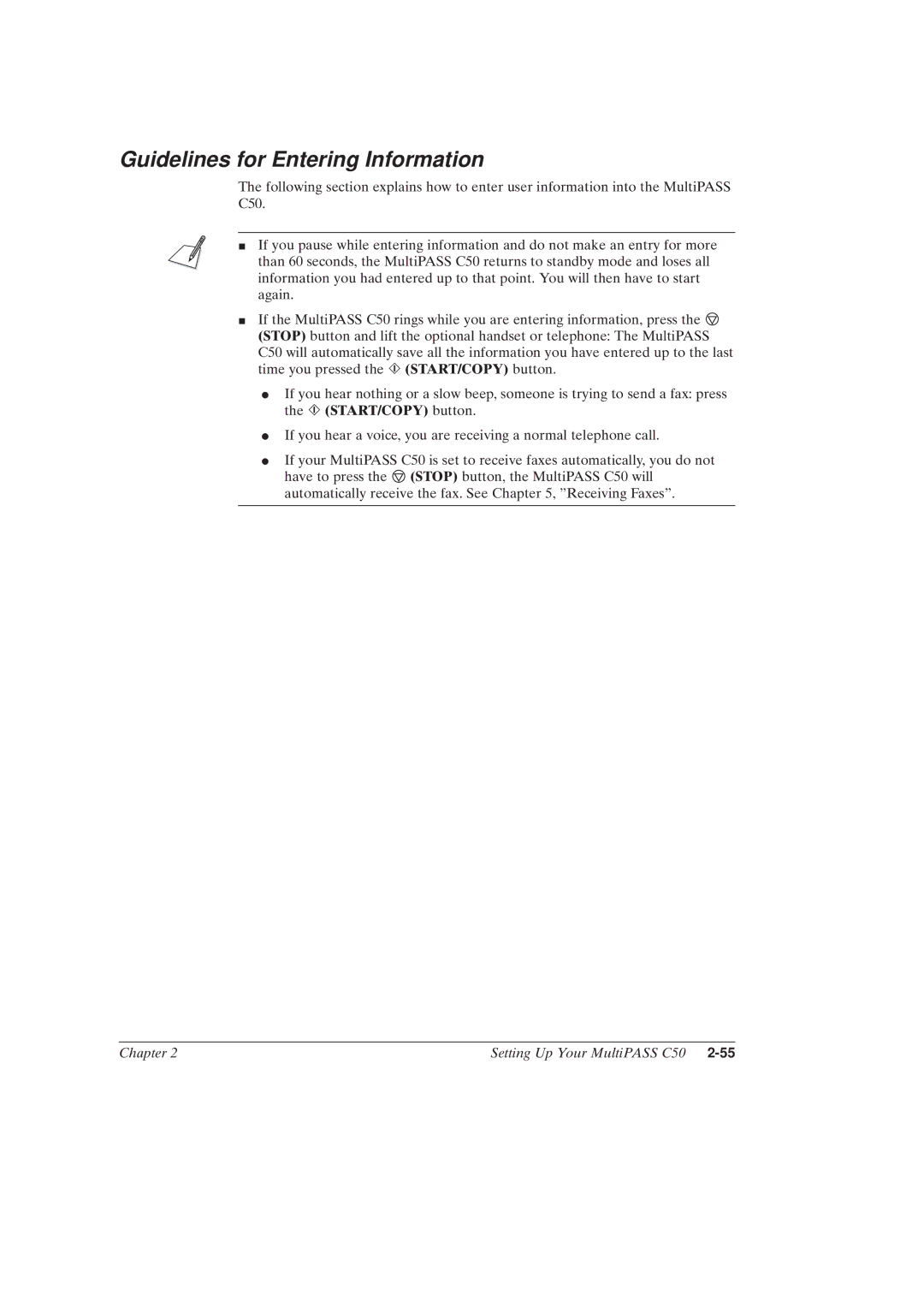 Canon MultiPASSTM C50 manual Guidelines for Entering Information 