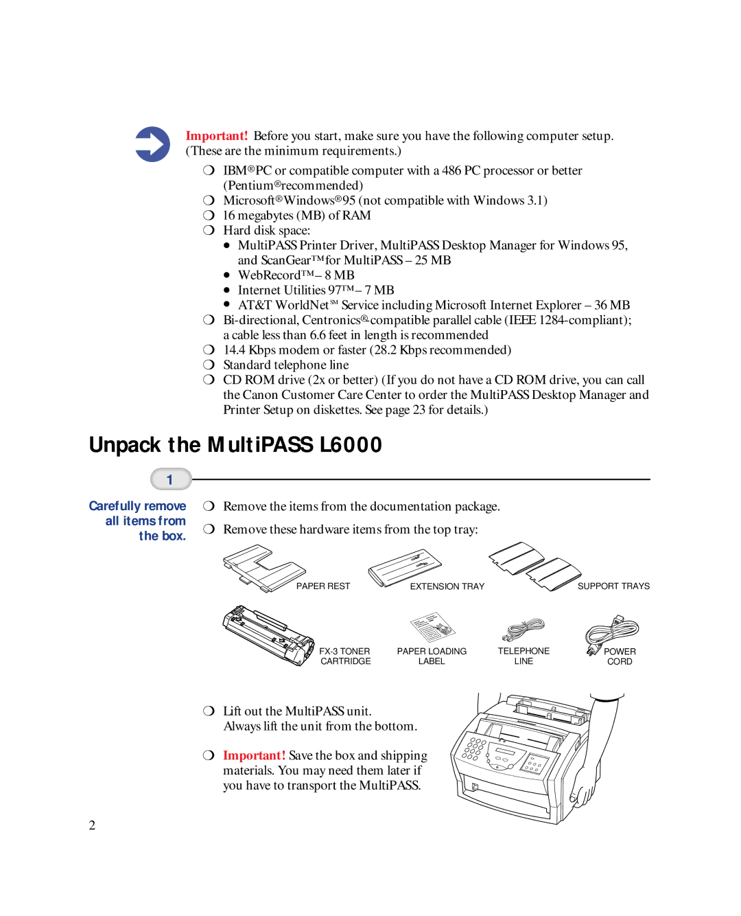 Canon MultiPASSTM L6000 manual All items from, Box 