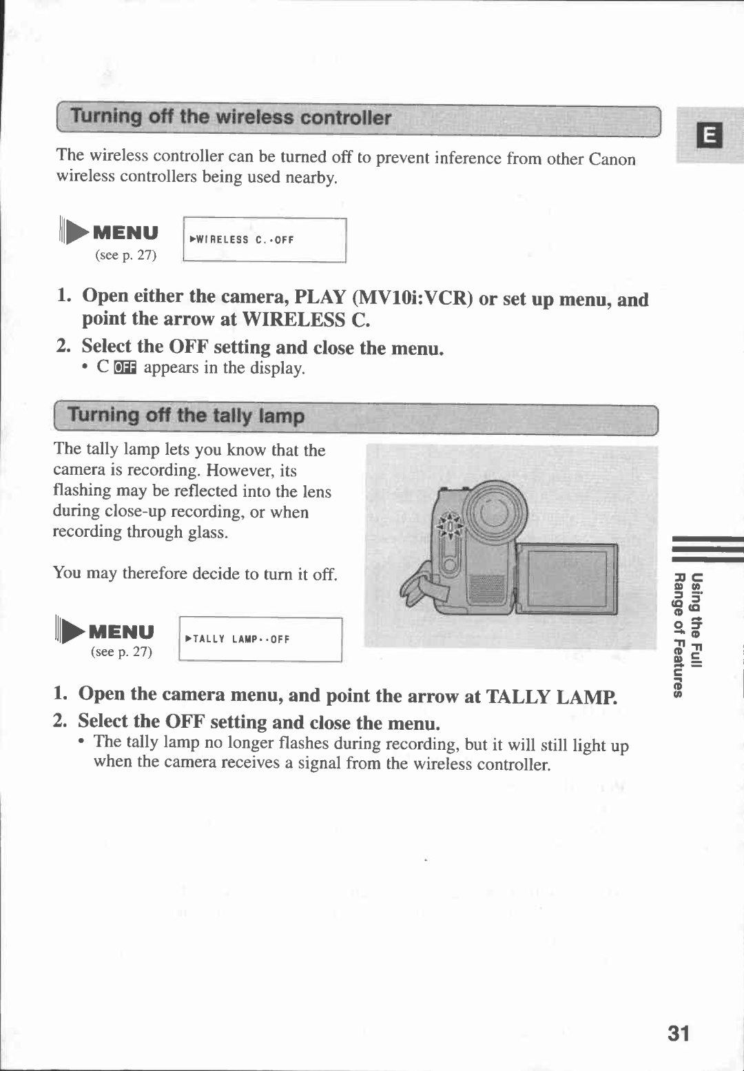 Canon MV10I, MV 10 manual 