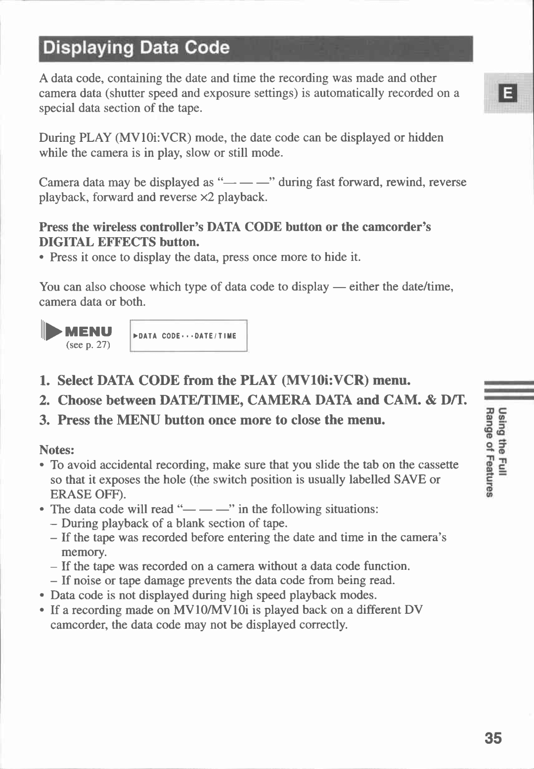 Canon MV10I, MV 10 manual 