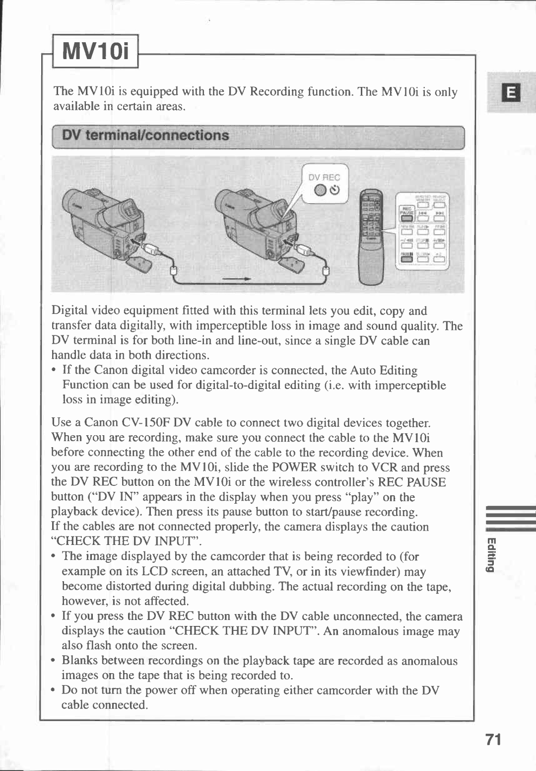 Canon MV10I, MV 10 manual 