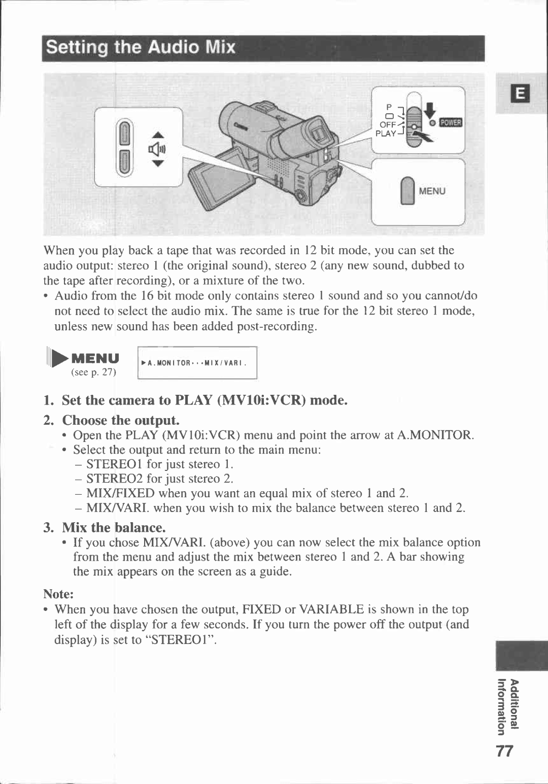 Canon MV10I, MV 10 manual 