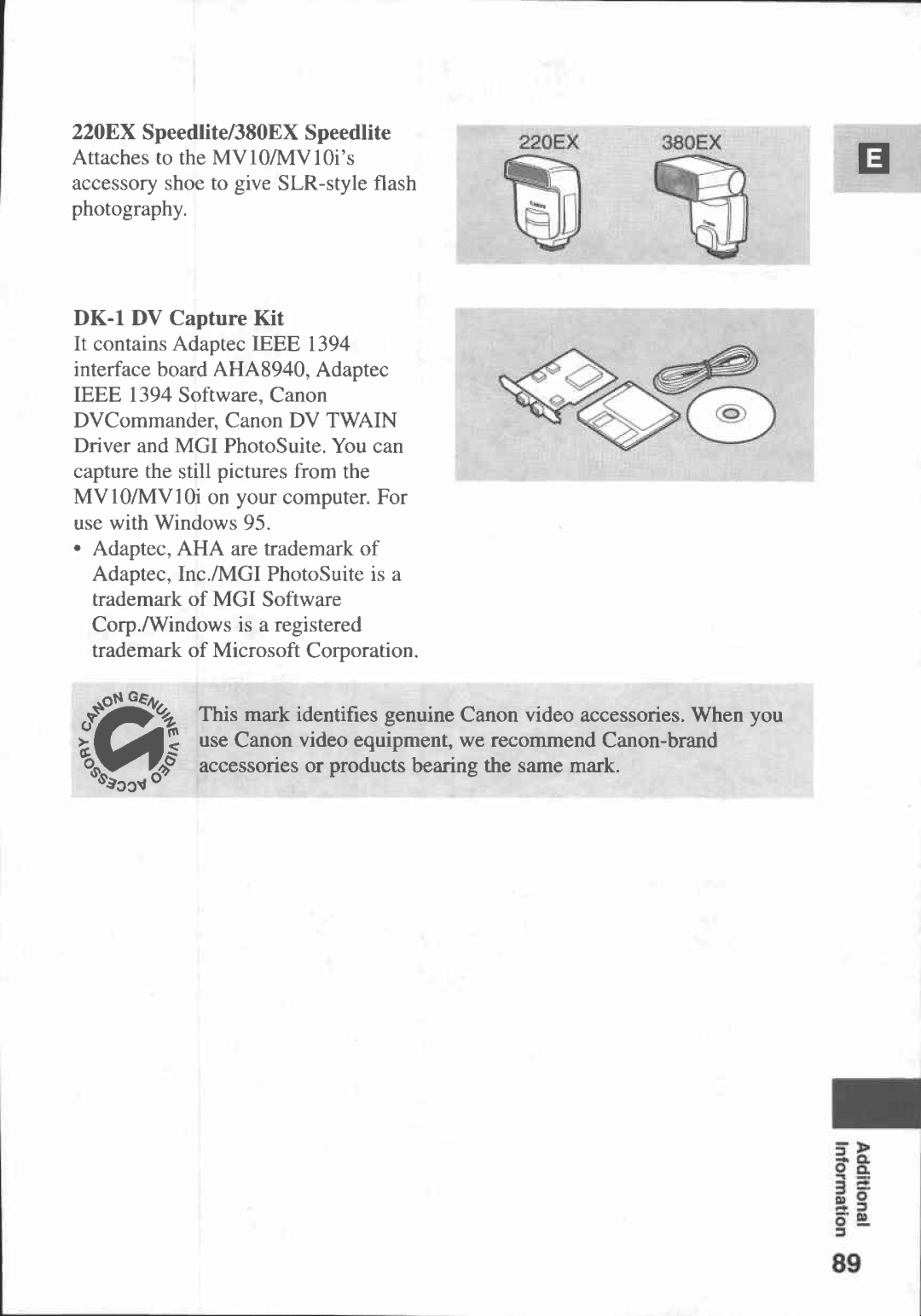 Canon MV10I, MV 10 manual 