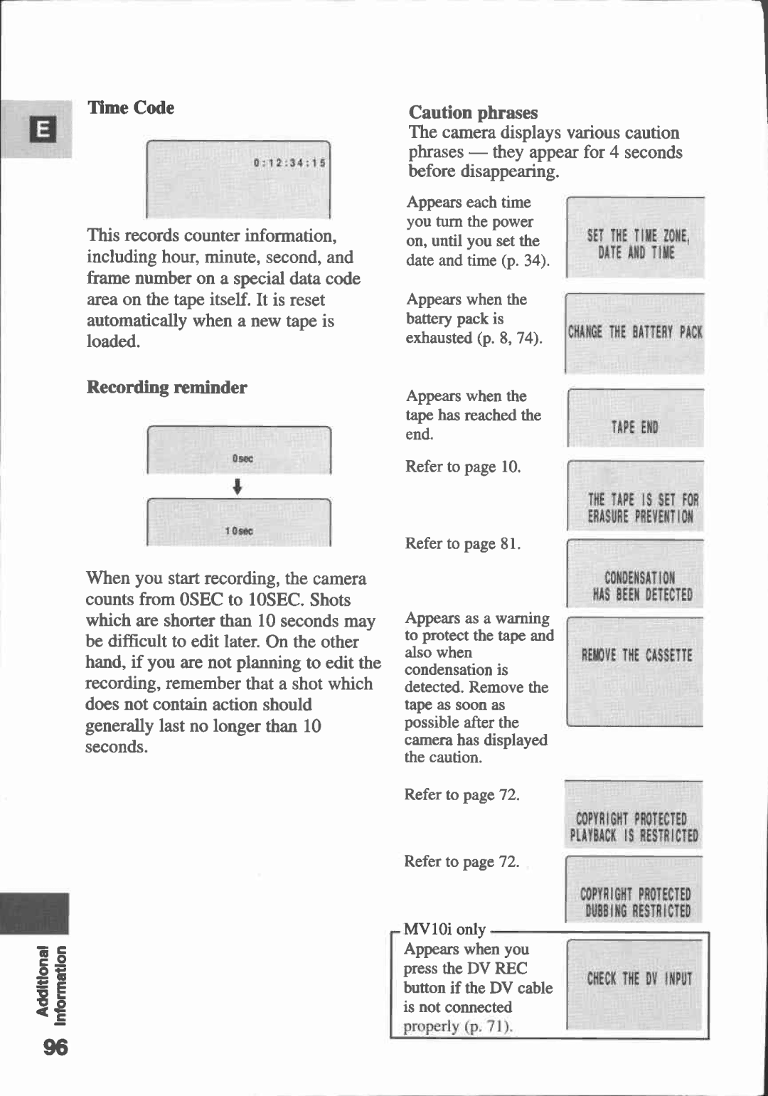 Canon MV 10, MV10I manual 