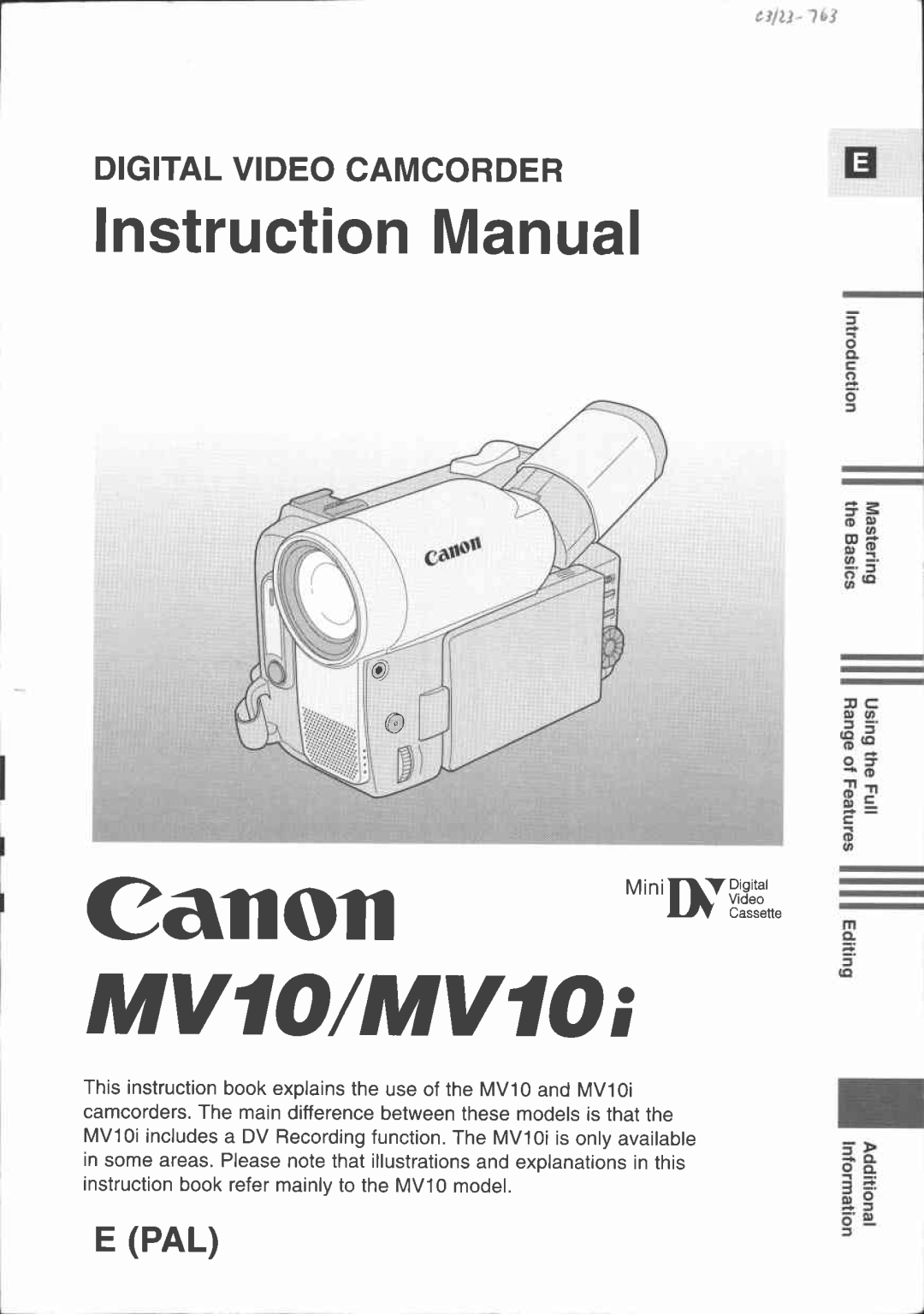 Canon MV10I, MV 10 manual 