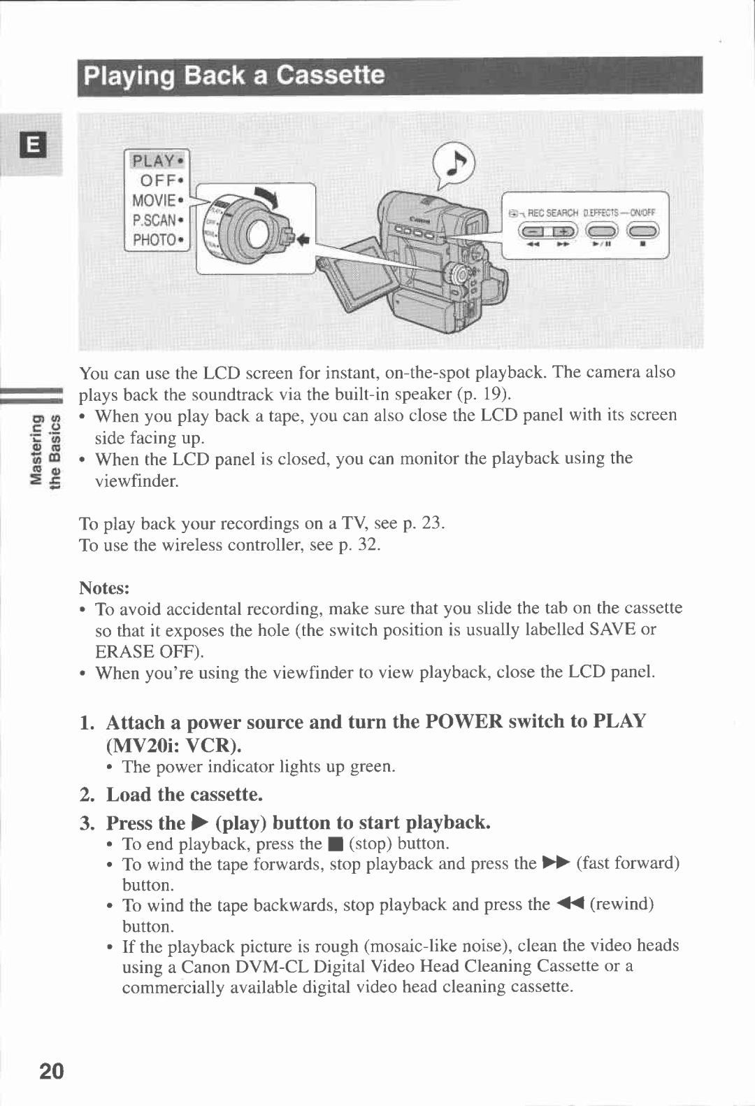 Canon MV 20, MV20I manual 