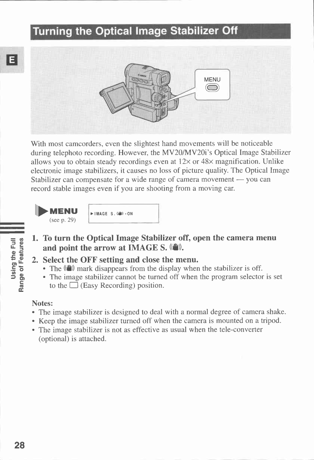 Canon MV 20, MV20I manual 