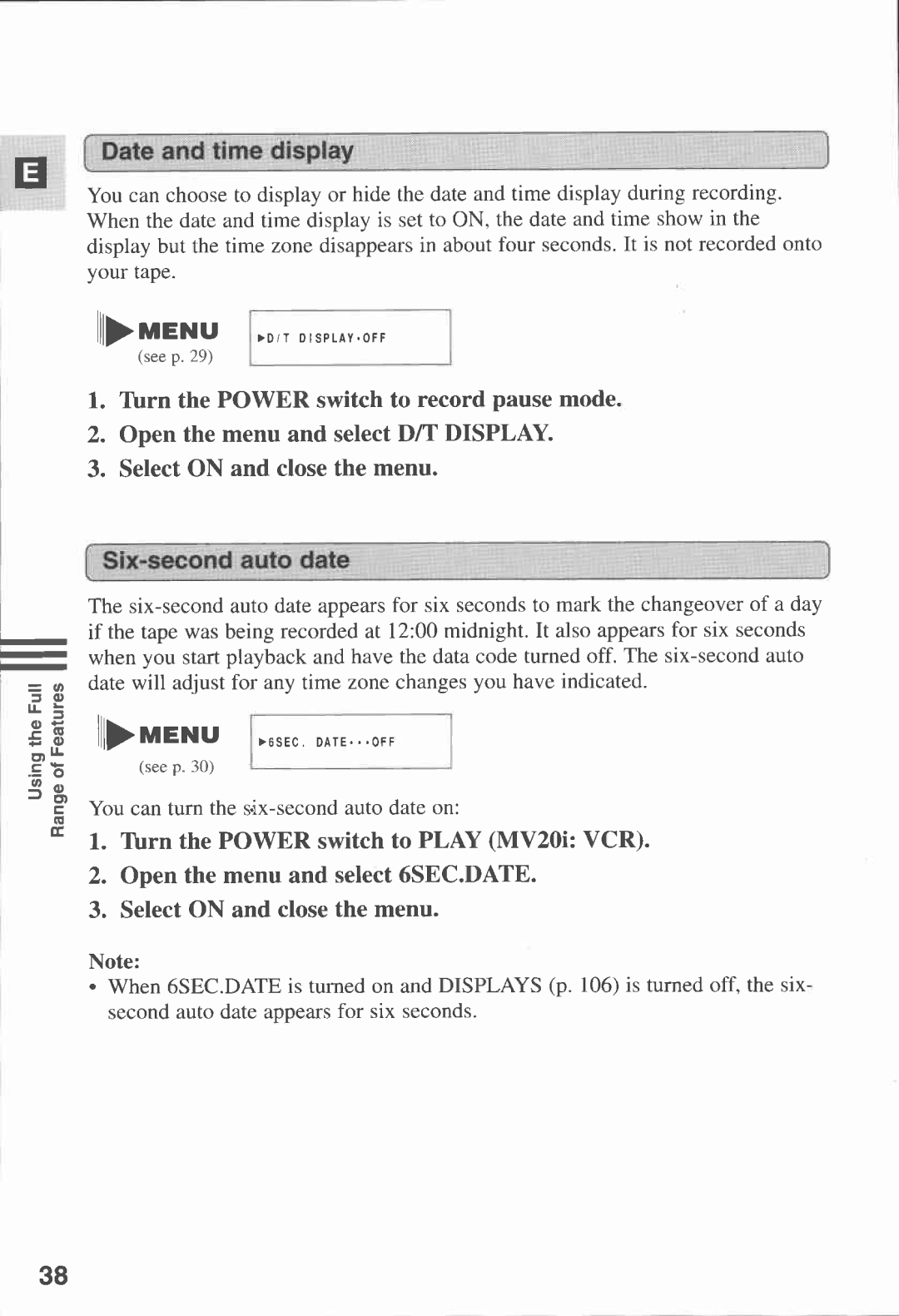 Canon MV 20, MV20I manual 