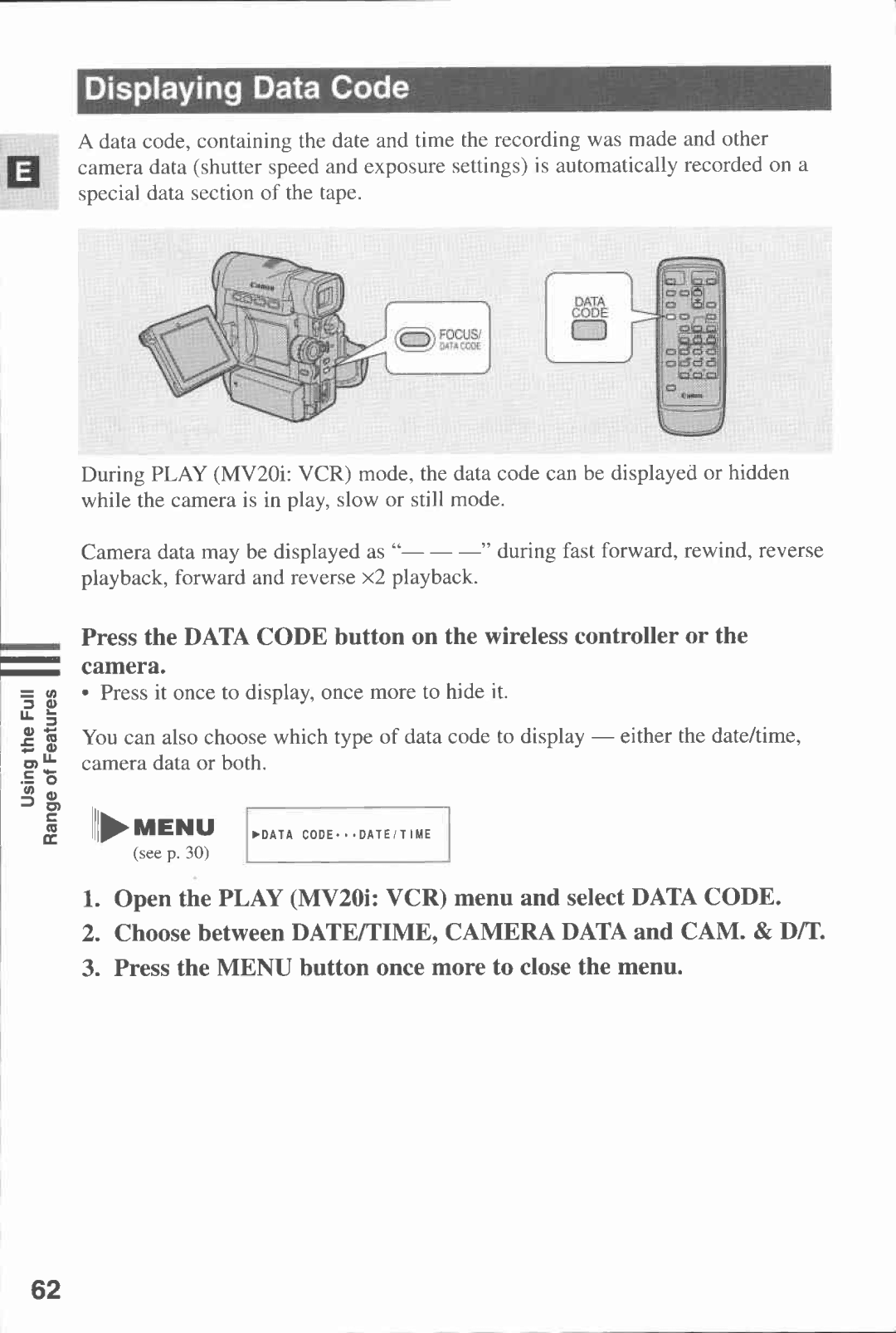 Canon MV 20, MV20I manual 