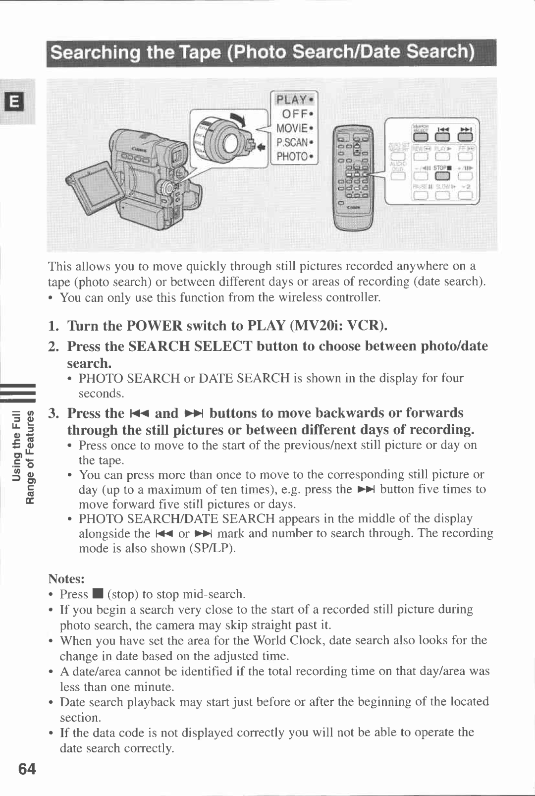 Canon MV 20, MV20I manual 