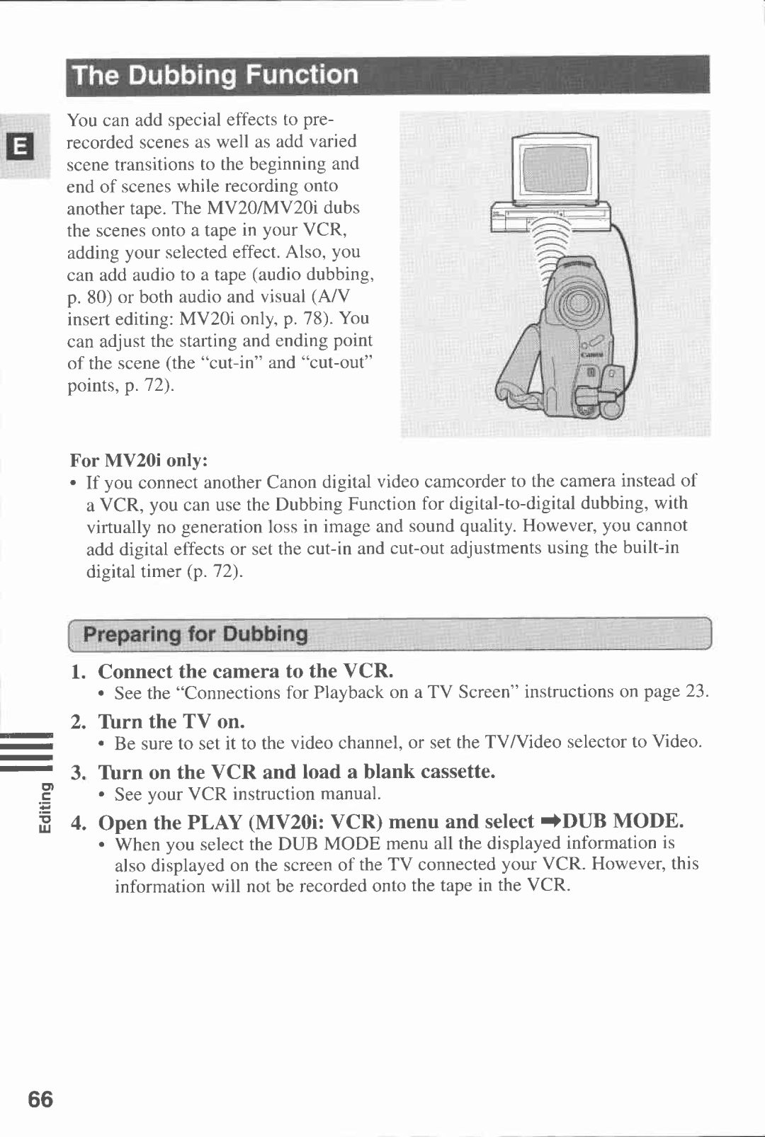 Canon MV 20, MV20I manual 