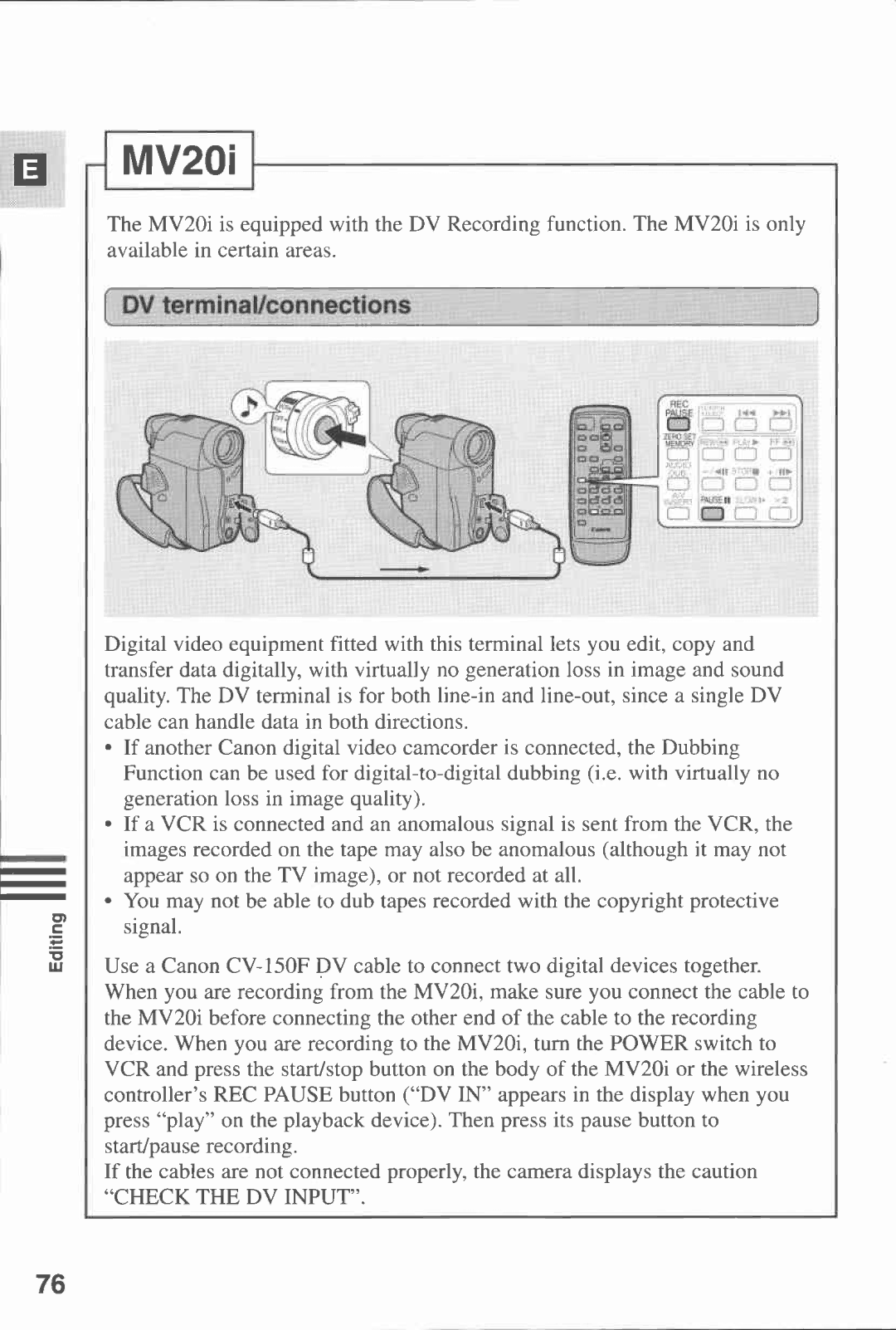 Canon MV 20, MV20I manual 