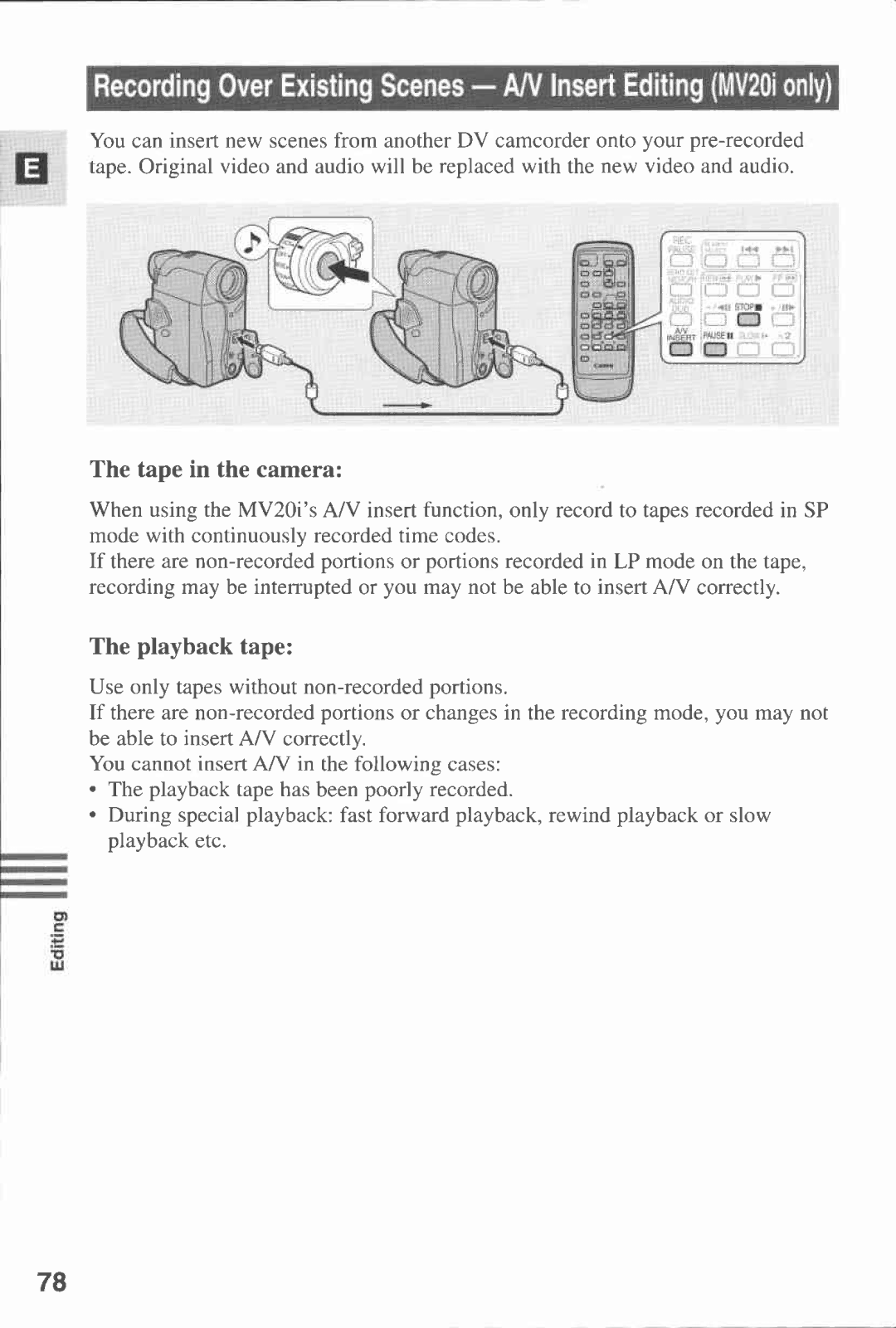 Canon MV 20, MV20I manual 