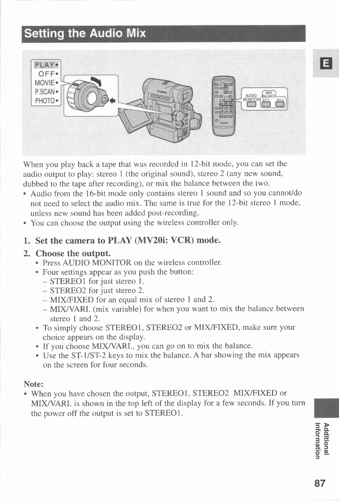 Canon MV20I, MV 20 manual 