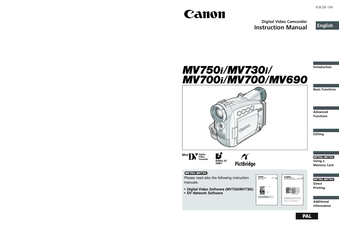 Canon MV 690 instruction manual English, Digital Video Camcorder 