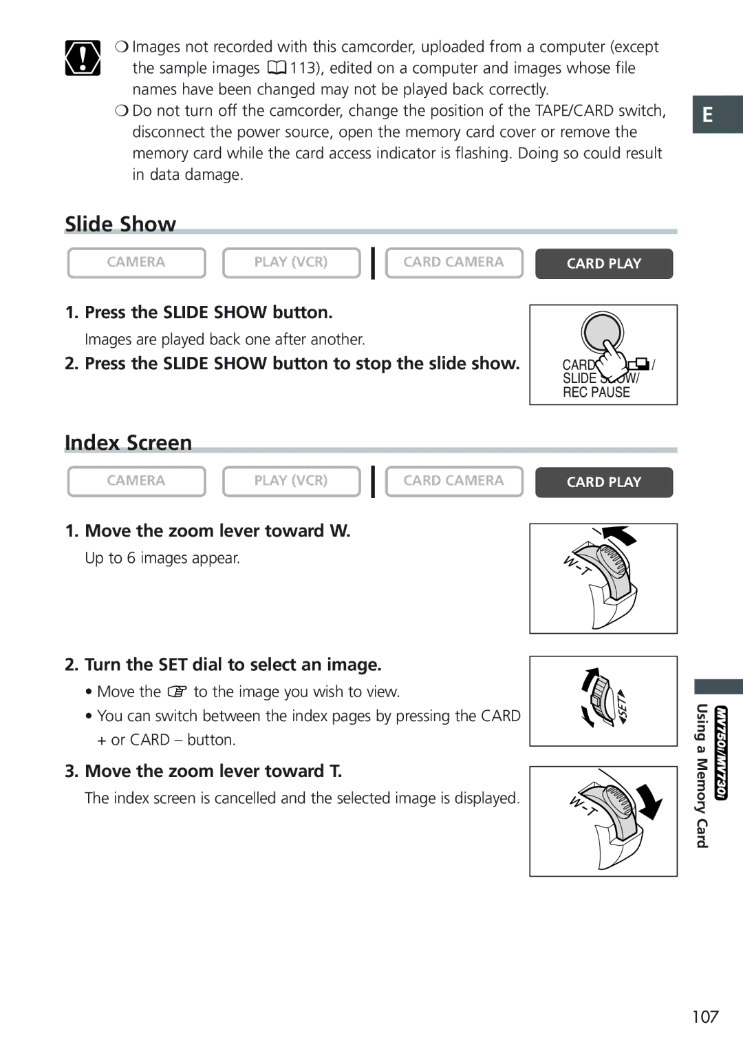 Canon MV 690 instruction manual Slide Show, Index Screen 