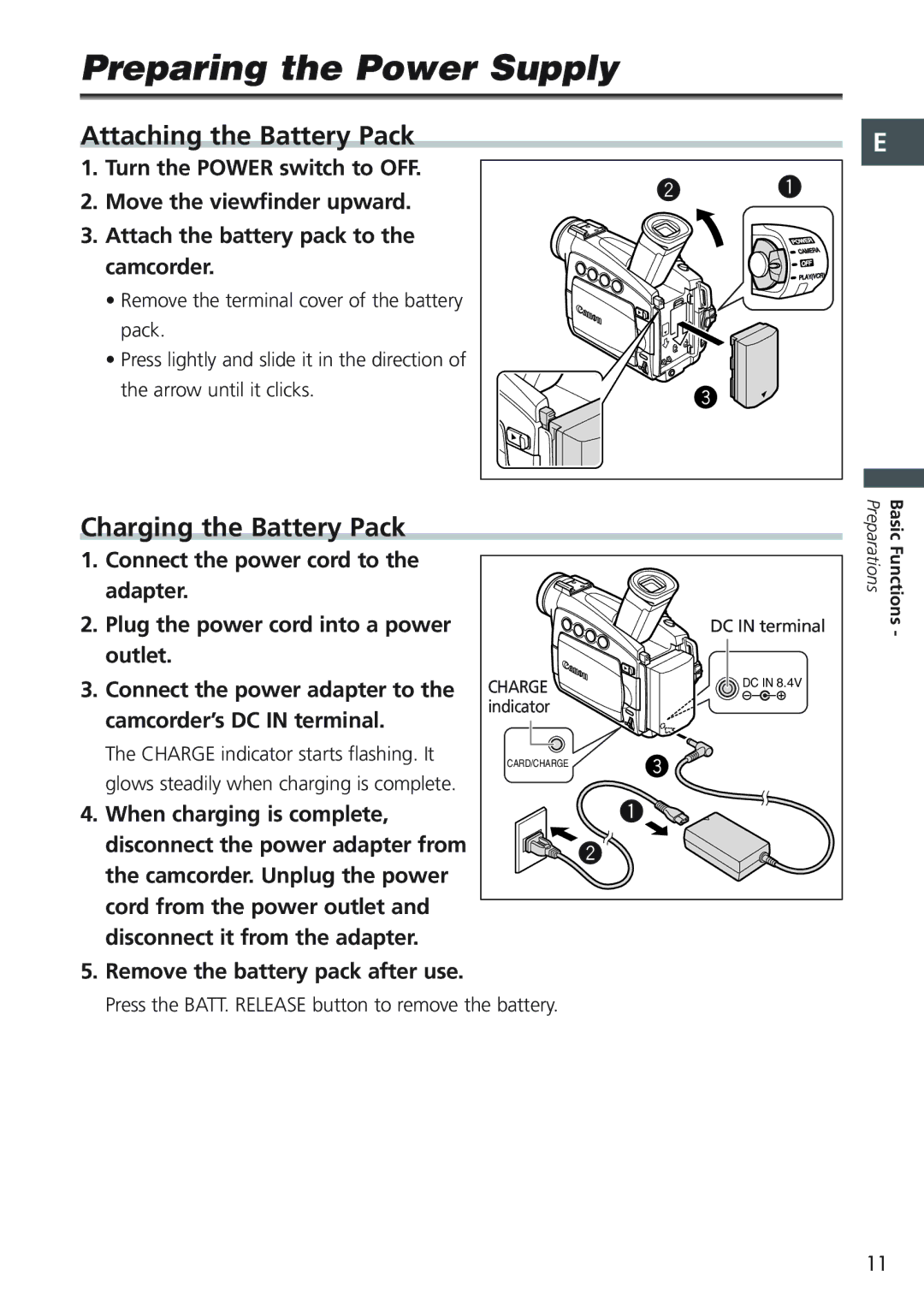 Canon MV 690 instruction manual Preparing the Power Supply, Charging the Battery Pack, Remove the battery pack after use 